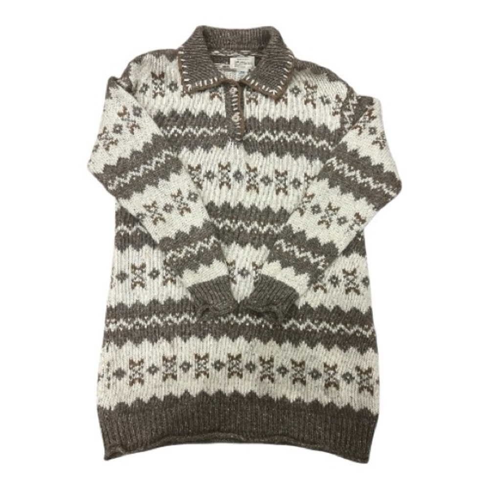 VTG 90s FAIR ISLE STRIPED COLLARED OVERSIZED FIT RAMIE WOOL KNIT SWEATER SZ L